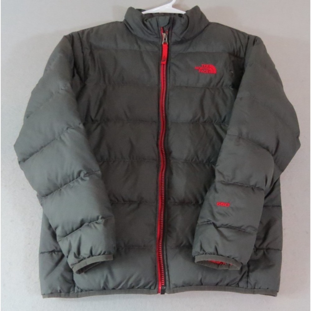 North Face Andes 550 Down Puffer Jacket Gray/Red Boys/Kids L 14/16